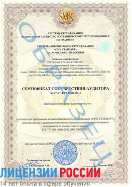 Образец сертификата соответствия аудитора №ST.RU.EXP.00006191-3 Руза Сертификат ISO 50001